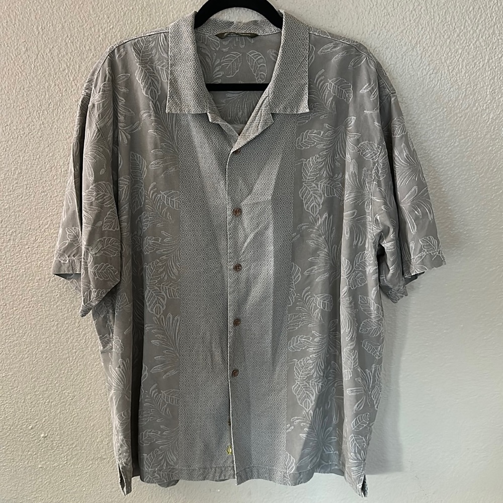 Tommy Bahama Men’s Gray Floral Silk Button Down Shirt Size XL